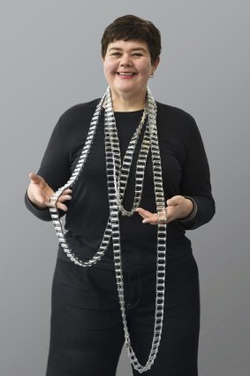Blanche Tilden wearing her Long Conveyor II necklace.