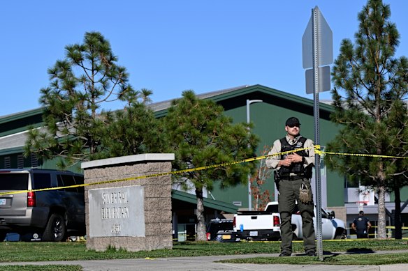 Police outside Silver Rail Elementary school, where a shooting took place on Thursday.