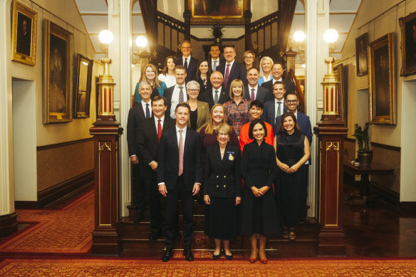 NSW ministers pose for the first time as a group after being sworn in at Government House.