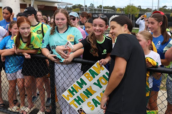 Sam Kerr at training in Perth on Wednesday. 