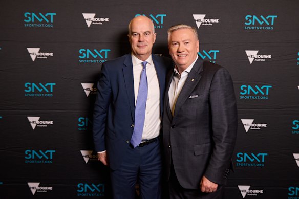 Craig Drummond with Eddie McGuire at the SportNXT conference in Melbourne.
