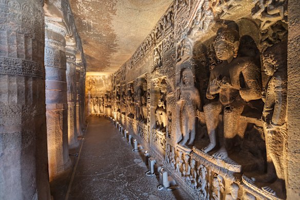 Inside Ajanta caves.