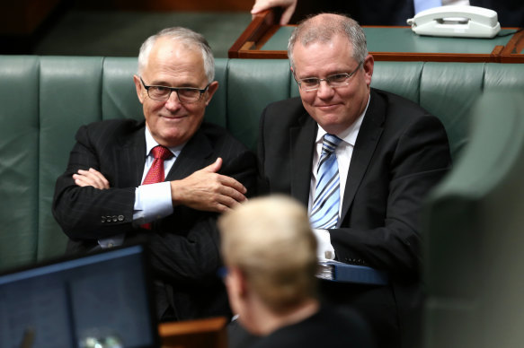 Malcolm Turnbull and Scott Morrison during question time in 2014. 