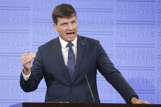 Minister for Energy and Emissions Reduction Angus Taylor addresses the National Press Club. 
