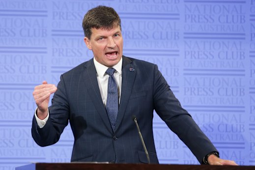 Minister for Energy and Emissions Reduction Angus Taylor addresses the National Press Club. 