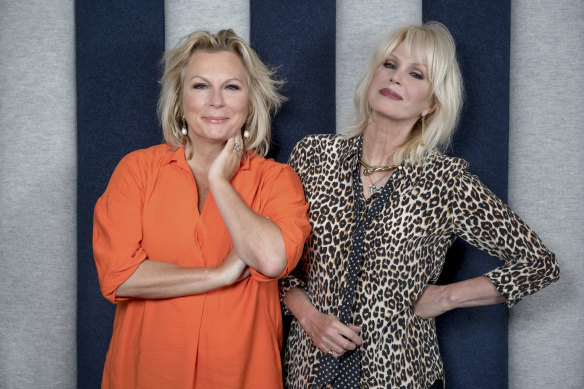 Jennifer Saunders and Joanna Lumley during a promotional tour for Absolutely Fabulous: The Movie in 2016.