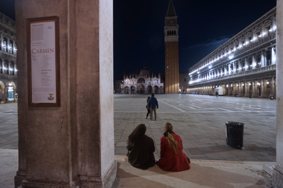 Few make it to St Mark's Square in Venice as Italy goes into lockdown.
