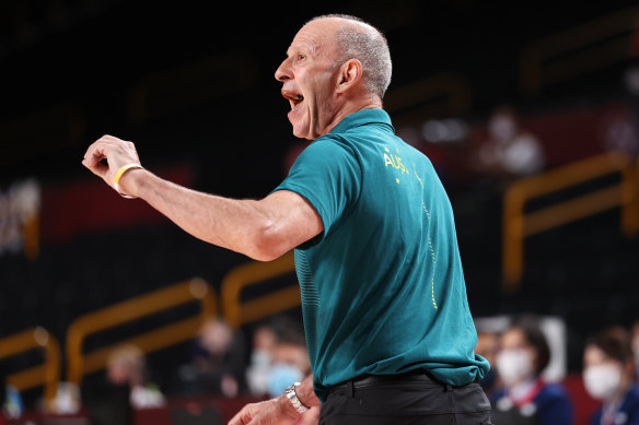 Brian Goorjian gets vocal during Australia’s win earlier in the tournament.