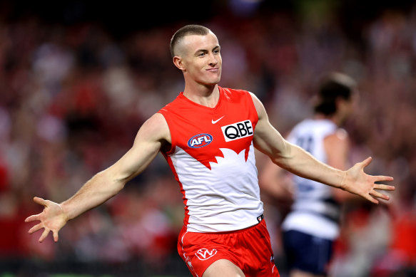 Chad Warner celebrates a goal on Sunday