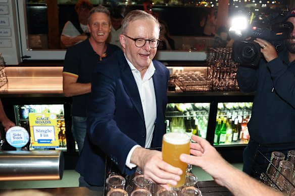 Prime Minister Anthony Albanese with Fremantle MP Josh Wilson at Gage Roads on Wednesday night.