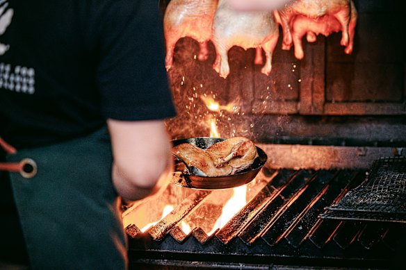 Chef Yasuaki Tokuda prepares the signature chicken at Koji Bird.