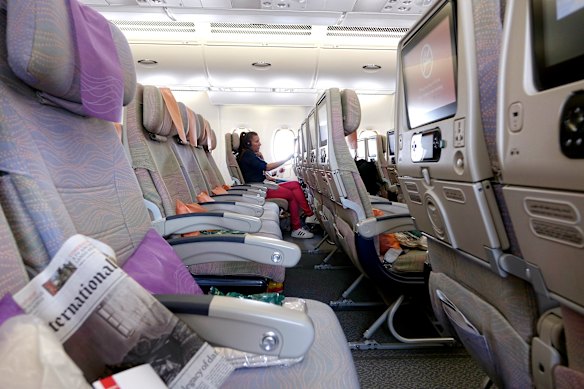 Emirates economy class seats are spacious, but they lack a footrest for shorter passengers.