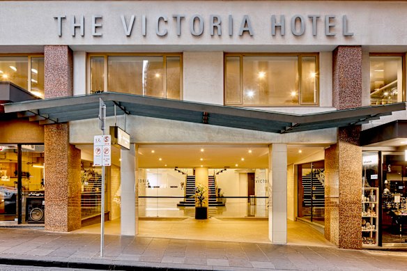 The Victoria Hotel’s entrance on Little Collins Street.