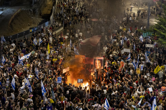 Protesters in Tel Aviv calling for a hostage deal on Saturday.