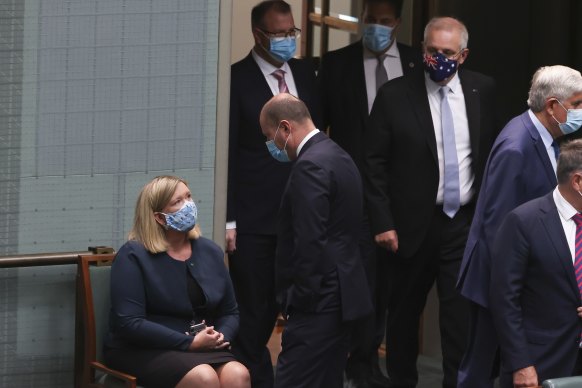 Josh Frydenberg speaks to Bridget Archer after she crossed the floor on Thursday.