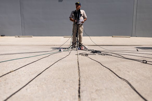 NTSB investigator-in-charge Fabian Salazar answers questions during a news conference at the scene of news helicopter that crashed in the Chatsworth area of Los Angeles.