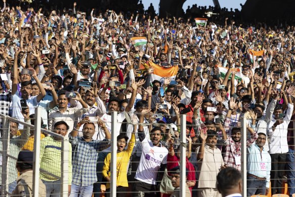 Indian cricket fans at the Narendra Modi Stadium in Ahmedabad.