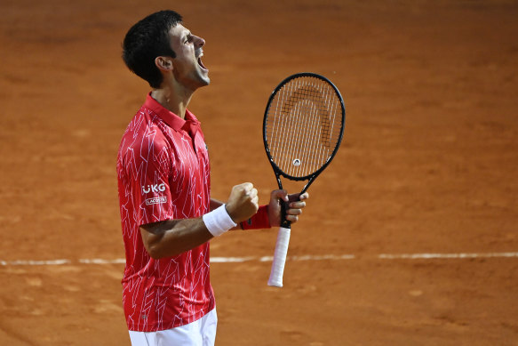Novak Djokovic celebrates his win.