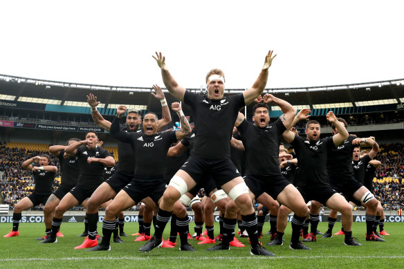 Sam Cane leading the haka against the Wallabies in Wellington in October, 2020.