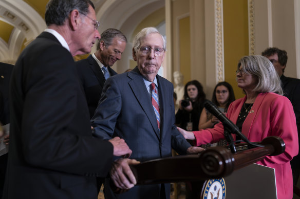 Republican Senate Minority Leader Mitch McCo<em></em>nnell froze during a press conference.