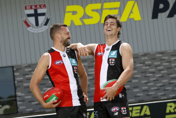 Jack Steele (right) with co-captain Jarryn Geary earlier this year.