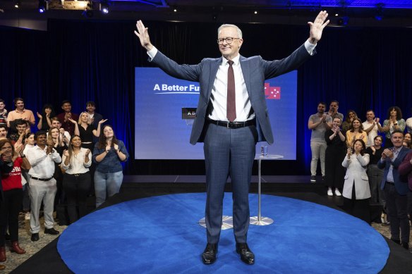 Opposition Leader Anthony Albanese during a Labor campaign rally in Brisbane yesterday.