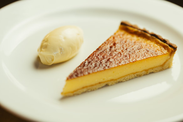 Lemon sabayon tart with honeyed mascarpone. 