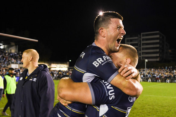 Chad Townsend celebrates the Cowboys’ last-gasp victory over the Sharks.