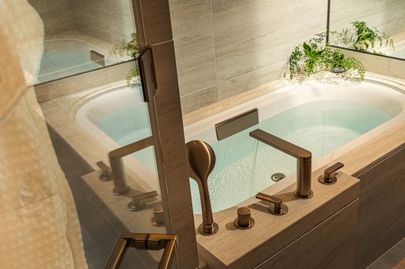 The inviting bath tub at Four Seasons Hotel Tokyo at Marunouchi.