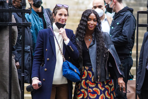 Christy Turlington (left) and Naomi Campbell outside the Fendi show venue.