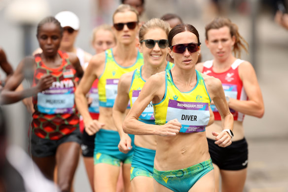 Australia’s Sinead Diver leads the women’s marathon in the 2022 Commonwealth Games.