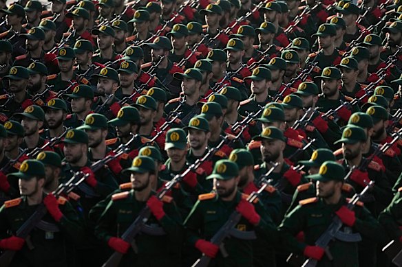 Iranian Revolutionary Guard cadets march during an annual military parade near Tehran in September.