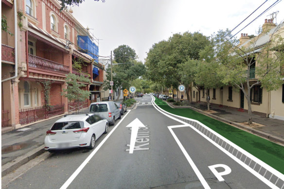 An artist’s impression of the initial plans for a cycleway on Kent Street in Millers Point.