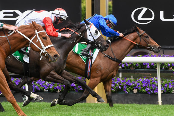 Colette wins the Empire Rose Stakes at Flemington Racecourse. 