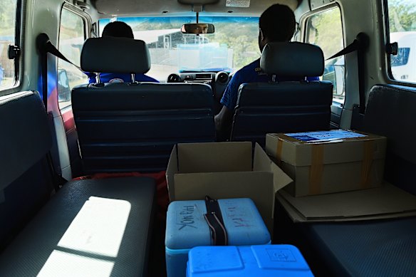 The journey is relatively straightforward compared to more remote communities, where health workers often have to take helicopters, boats, or hike for days to  transport vaccines to children. 