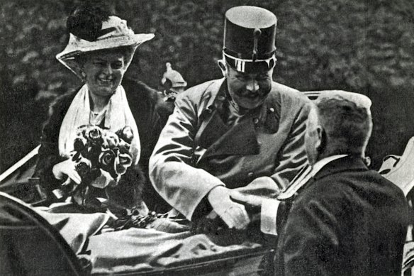 Archduke Ferdinand and his wife, Sofie, in Sarajevo shortly before their assassination in June 1914. Their violent deaths unclenched World War I.