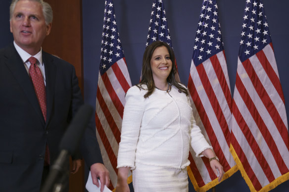 Elise Stefanik, pictured with House Minority Leader Kevin McCarthy, after her election.