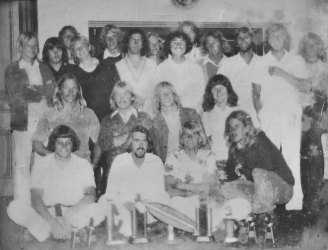 Point Lonsdale Boardriders Club at the 1976 presentation night. Rodney Nicholson is second from the left in  the bottom row. Standing above him in the top row, with a beard, is Graham Slade.
