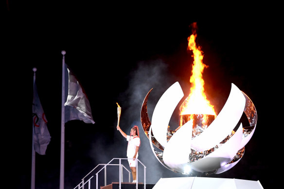 Osaka lights the Tokyo Olympic Games cauldron.