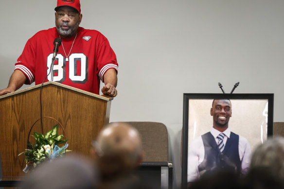 Rodney Wells, stepfather of Tyre Nichols speaks during a memorial service for the 29-year-old. 