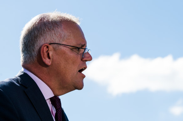 Support on the rise: Prime Minister Scott Morrison in Sydney on Sunday. 