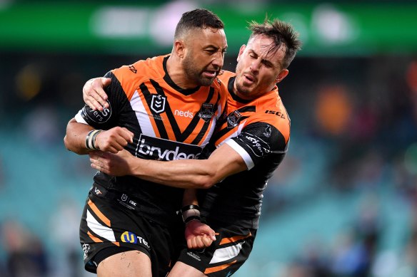 Wests Tigers co-captain Benji Marshall is standing by teammate Josh Reynolds.