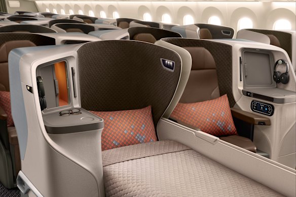 Singapore Airlines’ A350-900 lie-flat business class seat.