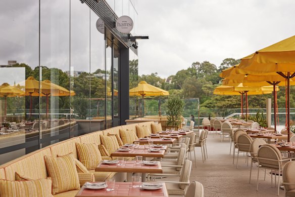 Outdoor dining at Hamsi Taverna at the Sydney Fish Market in Blackwattle Bay.