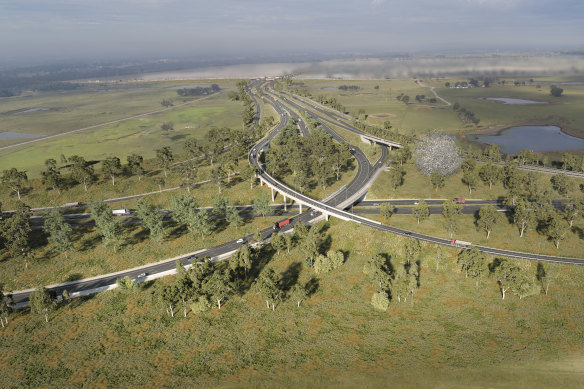 An artist’s impression of the interchange between the M12 and Elizabeth Drive near the M7 in western Sydney.
