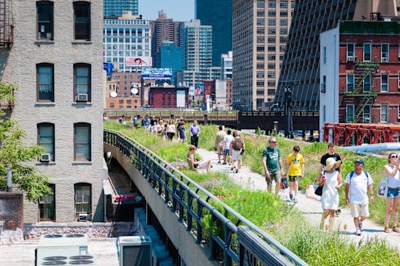The High Line, in New York City, is a welcome green respite that also displays commissioned art works.