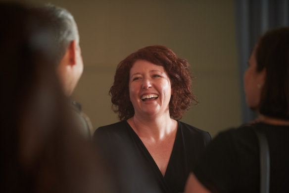 Jane Harper enjoys a lighter moment on the set of the film adaptation of her book.