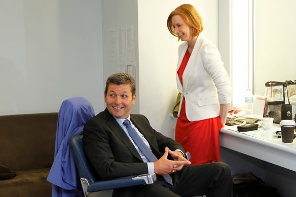 Sales with her former co-presenter Chris Uhlmann in 2011.