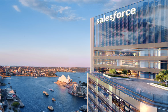 An artist's impression of the new Salesforce Tower Sydney at Circular Quay.