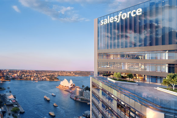 An artist's impression of the new Lendlease  Salesforce Tower Sydney at Circular Quay.